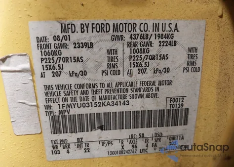 2002 Ford Escape Xlt z USA, uszkodzony, nr VIN 1FMYU03152KA34143